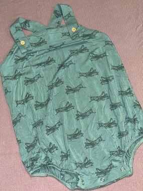 Kate Quinn Green Baby Romper with Grasshopper Print